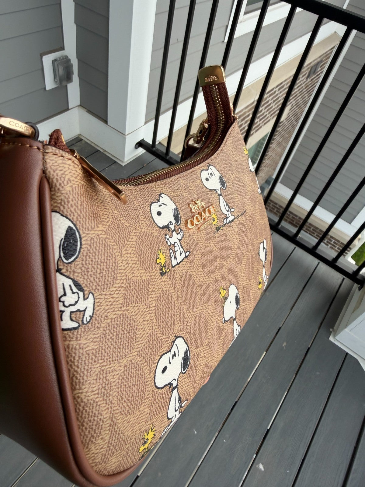 Coach x Peanuts Teri Shoulder Bag CBJ88 – Snoopy Tan Brown Signature Canvas Handbag