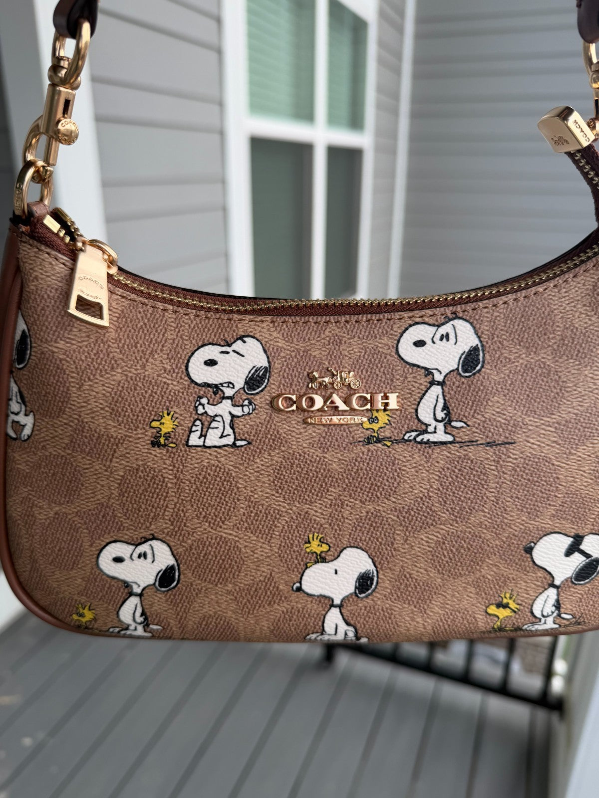 Coach x Peanuts Teri Shoulder Bag CBJ88 – Snoopy Tan Brown Signature Canvas Handbag