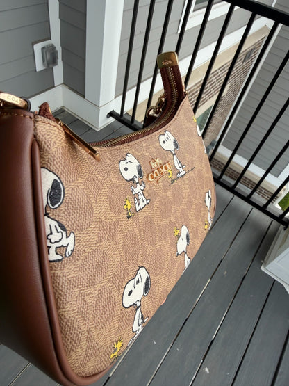 Coach x Peanuts Teri Shoulder Bag CBJ88 – Snoopy Tan Brown Signature Canvas Handbag